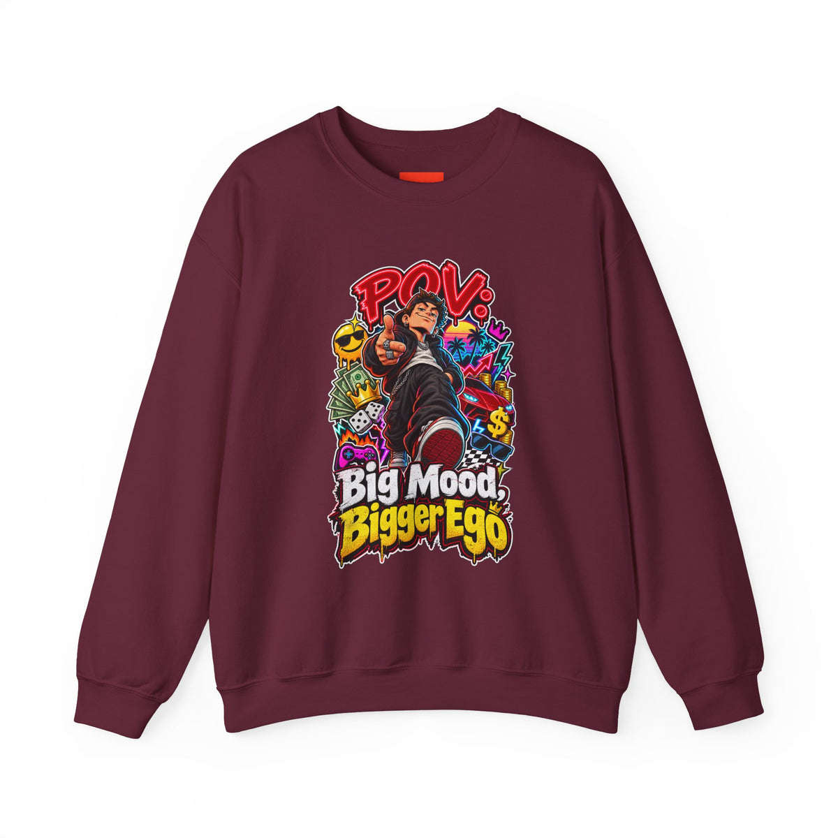 Big Mood, Bigger Ego Funny 80s Neon Sweatshirt