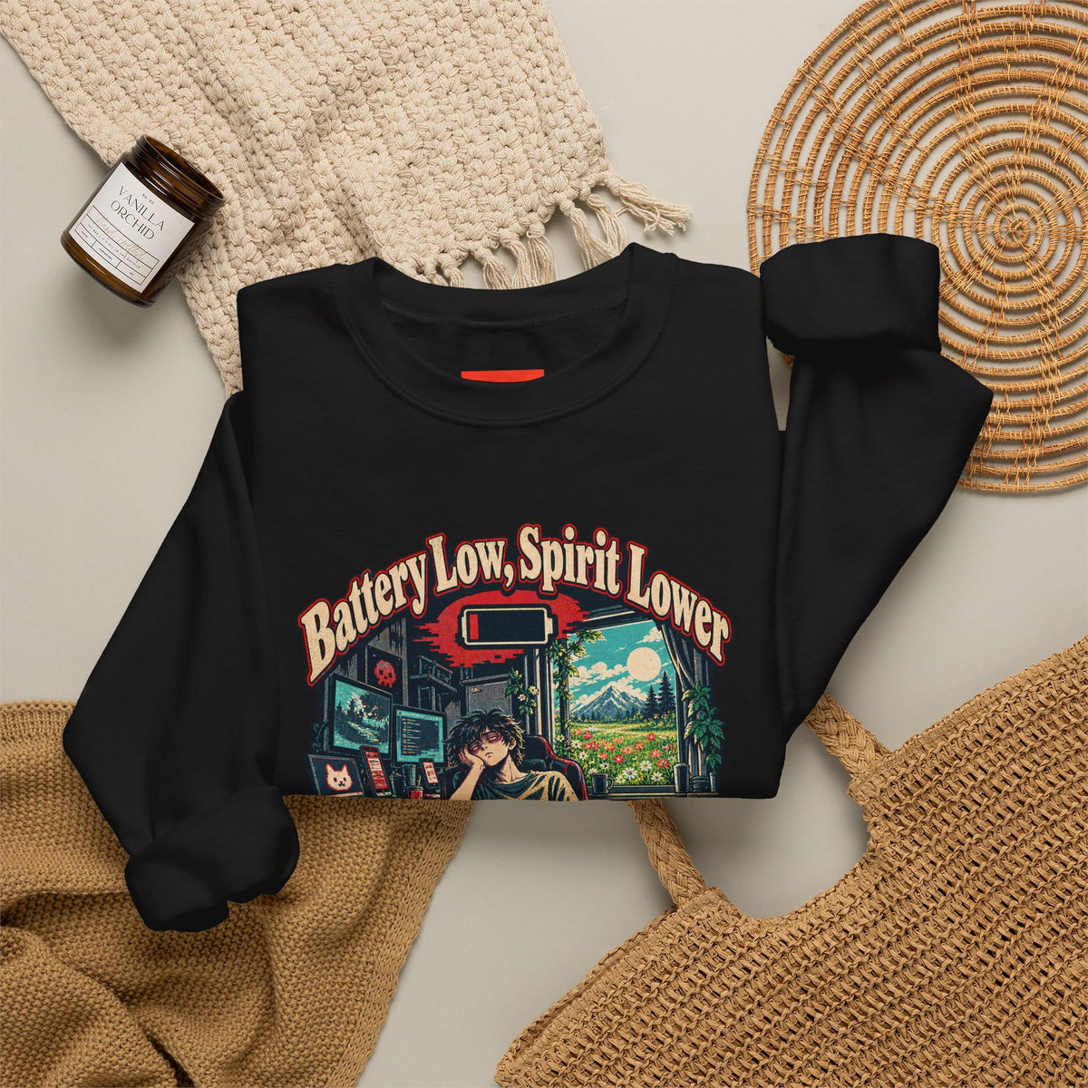 Battery Low, Spirit Lower Funny Self-Deprecating Sweatshirt