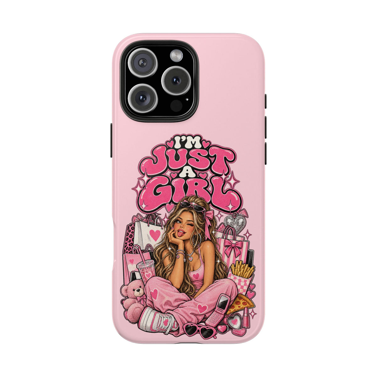 Pink "I'm Just a Girl" Tough Phone Case — Cute Girl Aesthetic Protective iPhone Cover